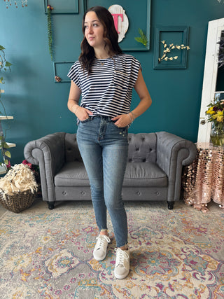 Blue and Gold Striped Tee