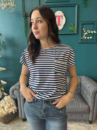 Blue and Gold Striped Tee