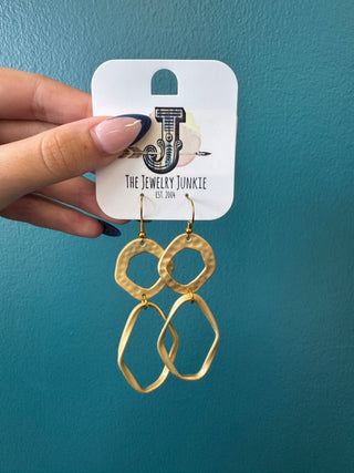 Matte Gold Hoop Earrings with Oval Hoop Dangle
