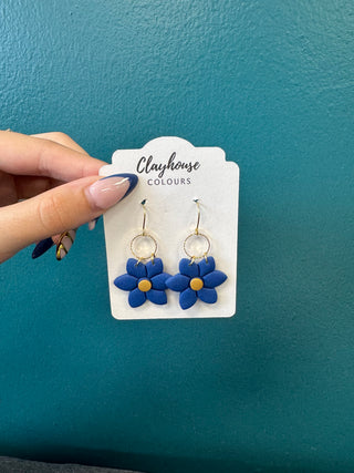 Navy & Gold Clay Earrings Flowers